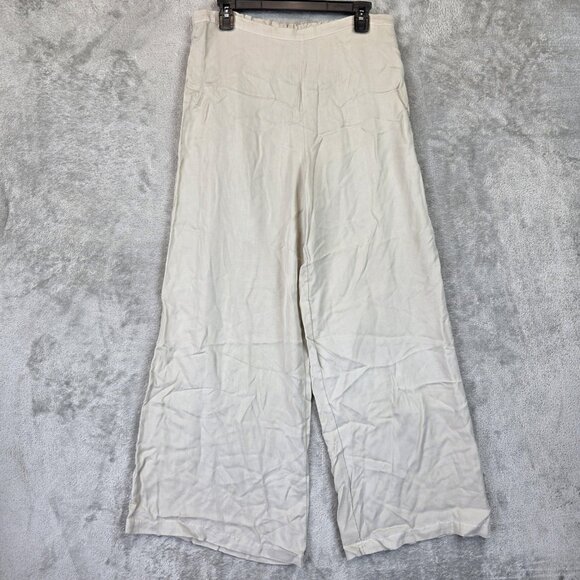 Bryn Walker Pants Womens Medium Beige Wide Leg Tencel Pull On Relaxed USA Made - Picture 1 of 11